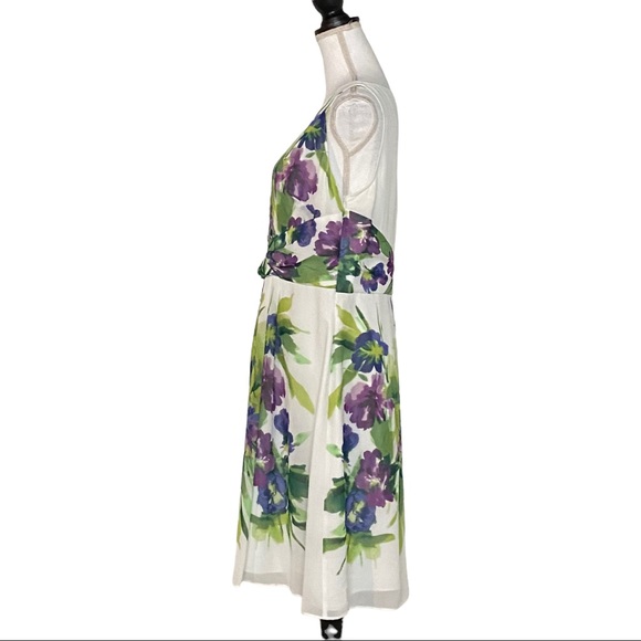 Ralph Lauren Sleeveless Pleated Fit & Flare Floral Dress SZ 14 White Multicolor - Picture 5 of 10
